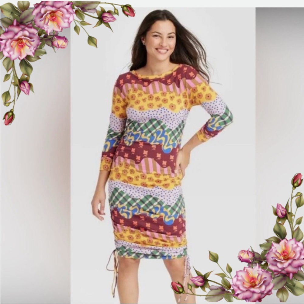 Latino Heritage Month For Target Ruched Sides Funky Print Midi‎ Dress.